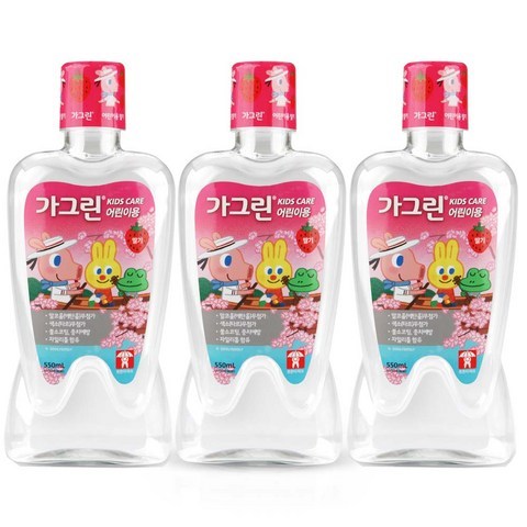 가그린 어린이용 구강청결제 딸기향, 550ml, 3개