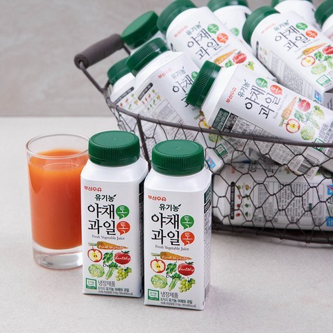 부산우유 유기농 인증 야채톡과일톡 주스, 190ml, 24개
