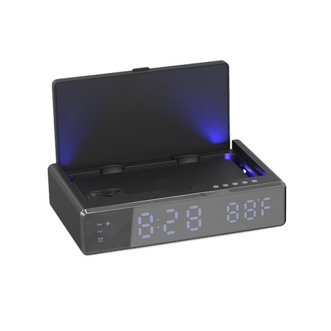 리큐엠 무선충전 LED 탁상알람시계 UV 살균기 블랙 QWC-UV300