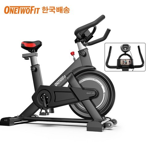 OneTwoFit 헬스자전거 스피닝 사이클 스핀바이크 실내용 유산소 운동기구 홈트레이닝, 블랙