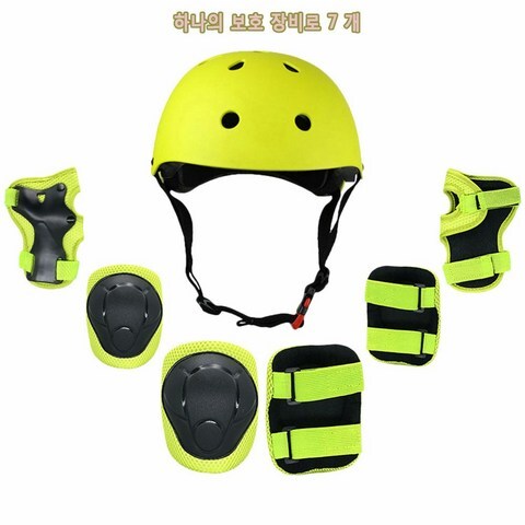 Lixada 아동 보호 7 개 세트(무릎 패드 * 2 손목 패드 * 2 핸드 패드 * 2 조절 가능한 헬멧 * 1), 녹색