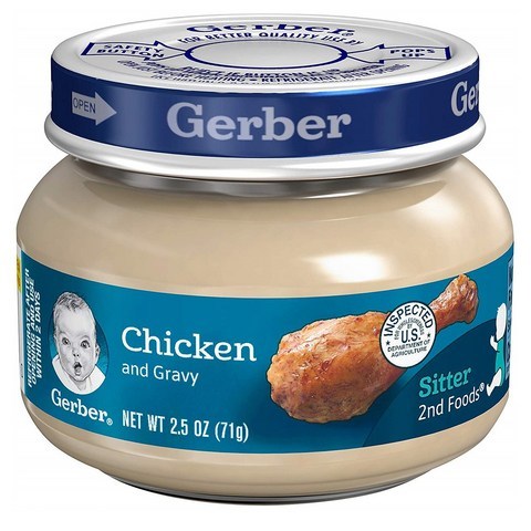 거버 퓨레 이유식 2단계 71g 6팩 치킨 그레이비 Gerber 2nd Foods Chicken & Gravy Baby Food 2.5 oz Jar, 단일옵션