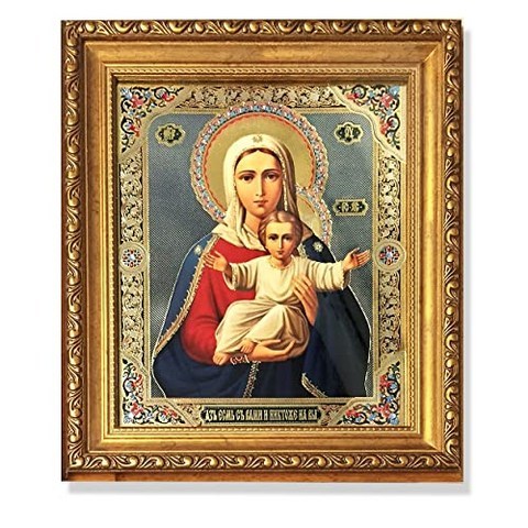 마돈나와 아이 그리스도 러시아어 아이콘 보석 유리 나무 가톨릭 정교회 아이콘 10 1 4 인치, 본상품