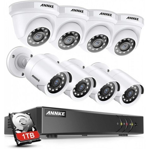 ANNKE 보안 감시 카메라 시스템 8CH 5MP Lite H.265+ DVR (8) HD 1080P 옥외 내후성 CCTV 보안 카메라 시스템 1TB 보안 감시