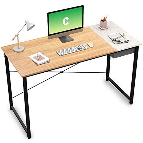 Cubiker Computer Desk 55 Home Office Writing Study Laptop Table Modern Si (55.2 Natural Terrazzo), 55.2, Natural Terrazzo