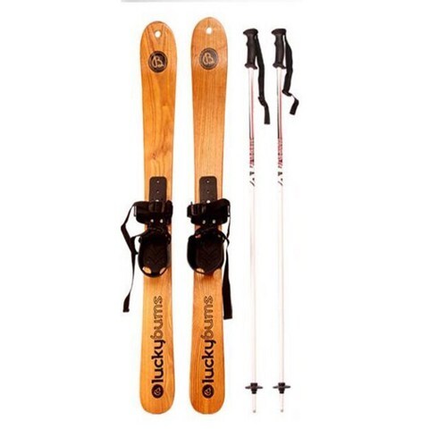 스키장비 짧은 숏스키 용품 원목 더블보드 스켈레톤 플레이트 세트, 125CM스키+스틱