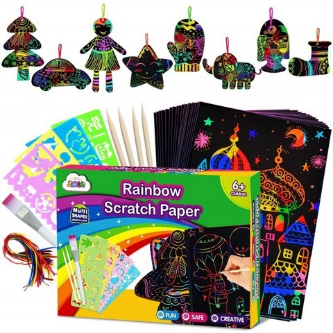 ZMLM Scratch Paper Art Set for Kids - Rainbow Magic Scratch Off 아트 & Crafts Off 아트 & Crafts Off 아트 &, 단일옵션