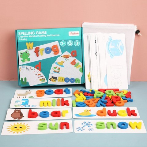 영어 퍼즐 알파벳 퍼즐 원목교구 놀이 단어 매칭 카드 학습완구 운동 자극 어린이 유아 학습, 영어 단어 철자-개