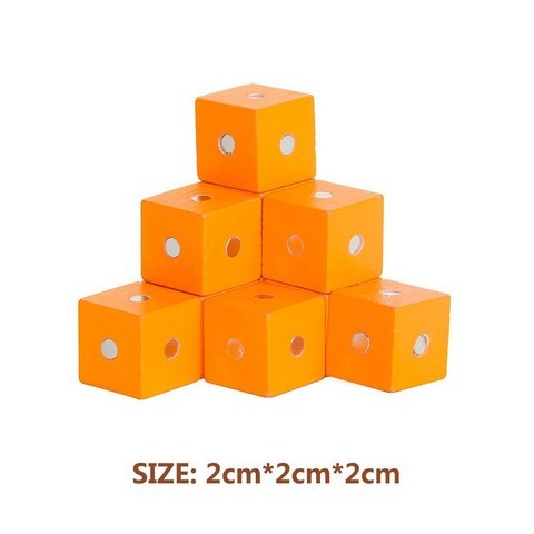 5 개/가방 2X2CM 다채로운 나무 자기 큐브 빌딩 블록 Tangram 게임 어린이 기하학적 모양 컬러 학습 완구 어린이위한, 5pcs Orange_2
