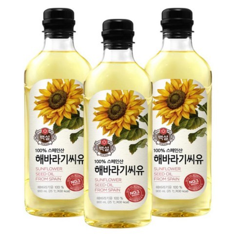 백설 해바라기유 900ml 3병/ 해바라기씨유 3개