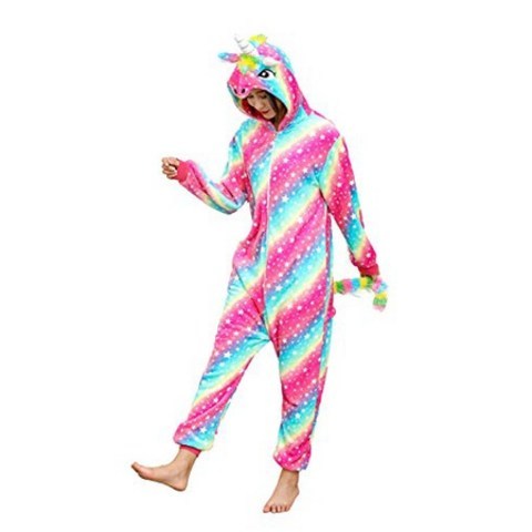 PJSNEW 프리미엄 유니콘 우주복 성인 동물 잠옷 여성용 할로윈 코스프레 의상, Colorful Rainbow Starry