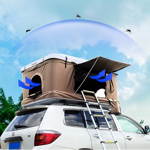 코스트코 사다리 아웃트리거 복층 난간 세차 이삿짐자동차 지붕 텐트 SUV 텐트 자율 카, 중간 흰색 뚜껑 군용 녹색 천