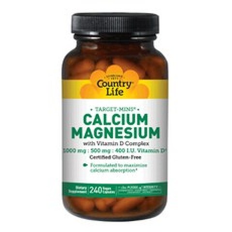 Country Life Vitamins 칼슘 1000mg 마그네슘 500mg With 비타민 D 400 IU 비건 캡슐, 240개입, 1개