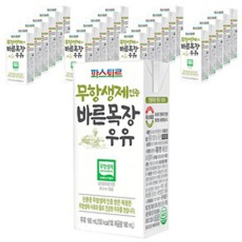 파스퇴르 무항생제 인증 바른목장 우유, 190ml, 24팩