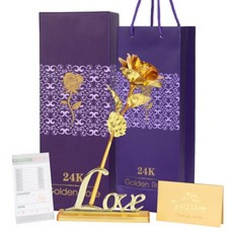 부부의날 성년의날 생일 금장미 꽃선물 세트 + 쇼핑백, 혼합색상
