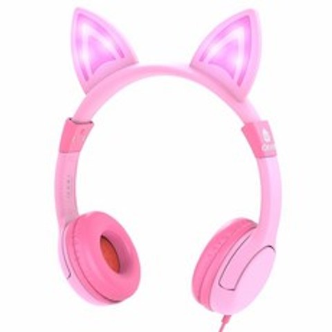 아이클레버 어린이 헤드폰 LED + 파우치, 핑크, iclever kids Headphones series