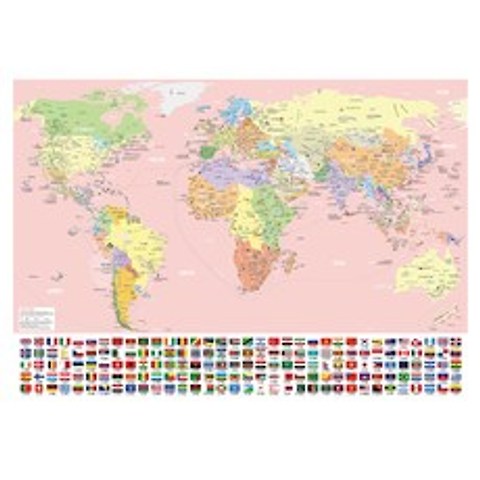 에이든여행지도 세계지도 한글 포스터 대형 국기버전 로즈쿼츠 핑크, 1개
