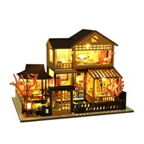 벚꽃 2층 하우스 미니어처 DIY 키트 + 아크릴케이스, 혼합색상