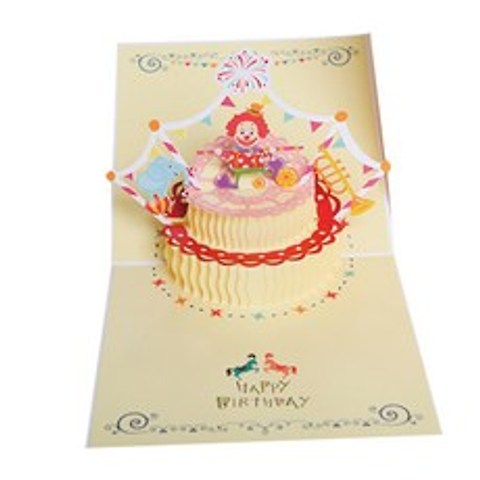 이음드림 삐에로 생일축하 3D 입체팝업카드, 혼합색상, 1개