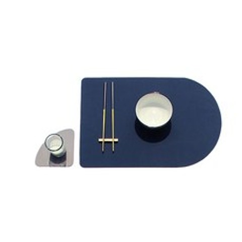 블루선 양면가죽 테이블 매트 2p + 라운드 코스터 2p 세트, 네이비, 라이트그레이, 매트(43 x 30 cm), 코스터(12.5 x 10 cm)