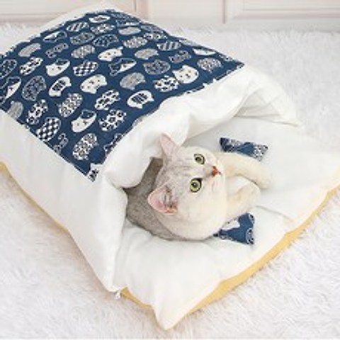 고양이 이불 + 베개, 블루