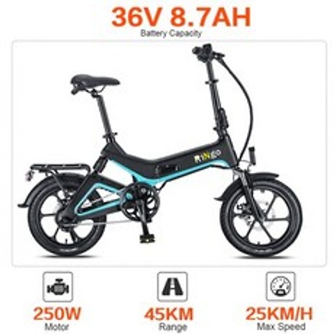 사륜 4륜 바이크 오토바이 자전거 스쿠터 RINGO RG1601 성인 전기 16 인치, 블랙 블루
