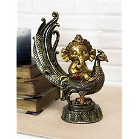 NMT Ebros 9.5 Tall Hindu Supreme God Crowned Baby Ganesha Sitting On Peacock Bir - P077308H5R1NNN7, 기본