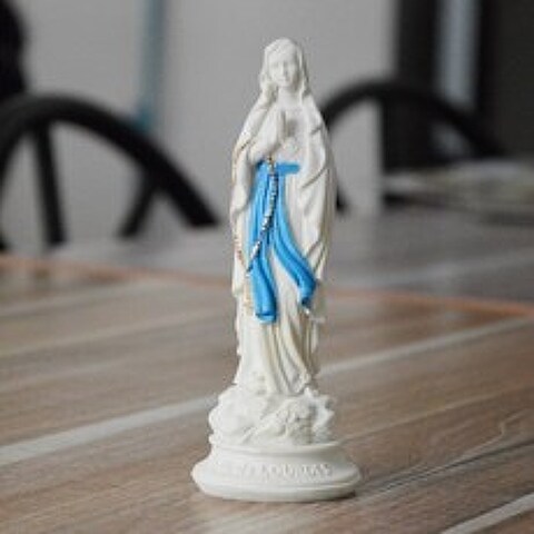 성모마리아 예수 기독교 카톨릭 가톨릭 거룩한 동상 예술 루르드의 성모 미세 수지 장식 캐릭터 피규어 여신 동상, 15x6cm, 하얀
