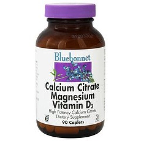 블루보넷 칼슘 시트레이트 마그네슘 비타민 D3 캐플렛 무설탕 글루텐 프리, 90개입, 1개