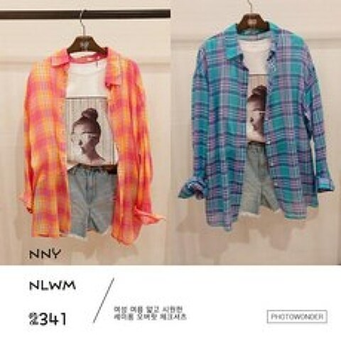NII [NII]여성 여름 얇고 시원한 세미롱 오버핏 체크 셔츠 NNYNLWM2341 NC해운대점