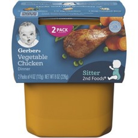 거버 디너 액상 어린이 식품 113g, 2개입, 야채 + 치킨(Vegetable + Chicken)