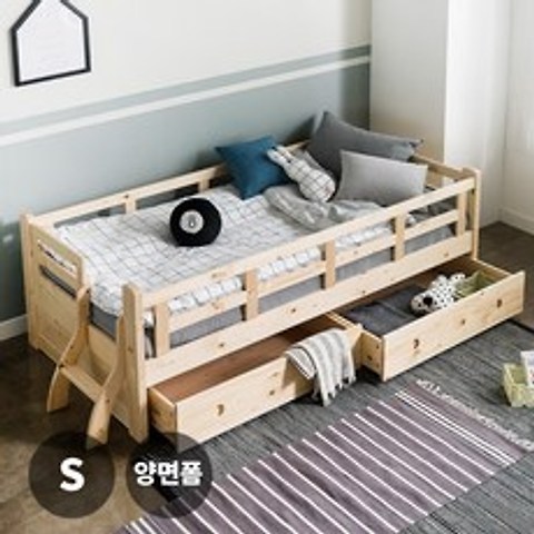퍼니코 핀란드산 원목 제리코 싱글 침대(서랍포함)+양면폼 매트리스, 네추럴