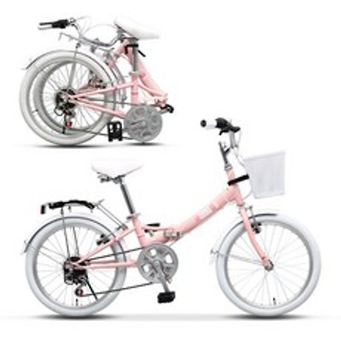 21년형 바이맥스 샤프리 자전거 미니벨로 20인치 접이식 접이형 바구니 미니 생활 접이식자전거, 핑크