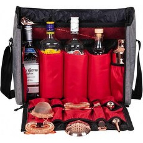바텐더 트래블 바 가방 16 인치 바 와인 캐리어 세트 캠핑 용 가방-그레이 (가방 전용), 단일옵션