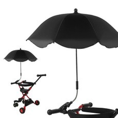 엔템 유모차 우산 양산 거치대포함, 블랙