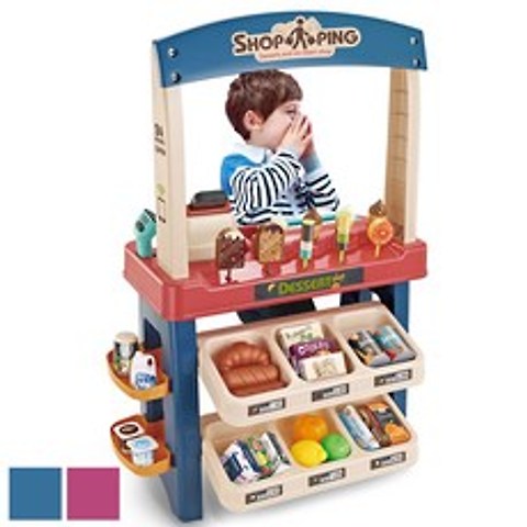 [빌도르 앙팡] 아동 유아 홈 슈퍼마켓 마트 소꿉 놀이 역할놀이 쇼핑 장난감 세트, 블루