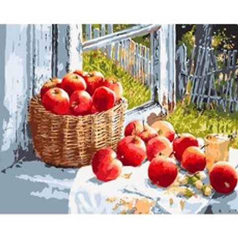 DIY 명화 그리기 세트 유화 페인팅 853 빨간 사과, 빨간 사과 드로잉 보드판+붓+물감세트_40X50