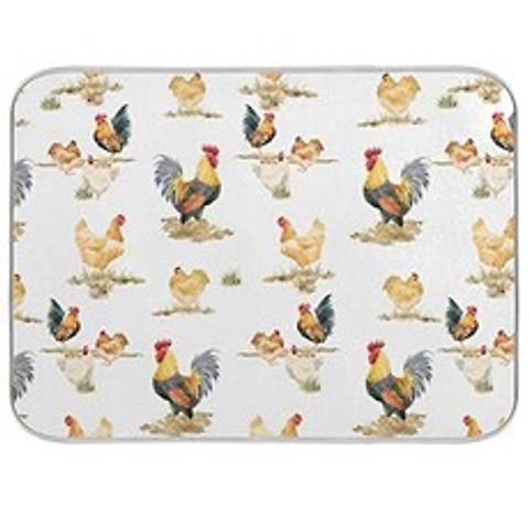 Chickens Rooster Hen Chick Family 18X24 Absorbent Dish Drying Mat for Kitchen Countertop, 본상품