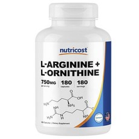 뉴트리코스트 L-아르기닌 + L-오르니틴 750mg 캡슐, 180개입, 1개