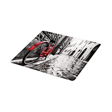 Lunarable Bicycle Cutting Board Classic Bike on Cobblestone Street in Italian Town Leis (Grey Red), Grey Red