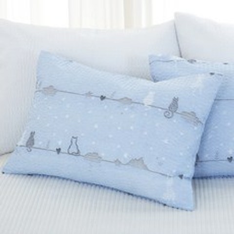 지베딩 고양이의꿈 시어서커 여름 베개커버 2p, 블루