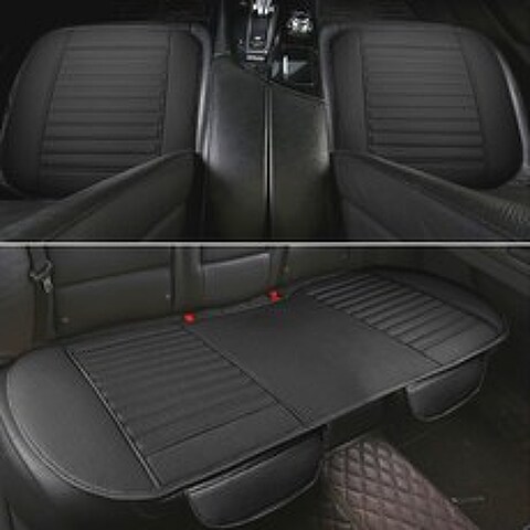 인더카 사계절 차량용 포켓가죽방석 앞좌석용 2p + 뒷좌석용 세트, 블랙, 1세트
