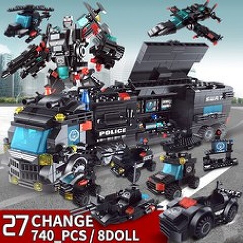 740 + PCS legoINGlys 빌딩 블록 8 미니 피규어 로봇 도시 경찰 장난감 블록 소년 교육 트럭 블록 모델 벽돌, 93518 Bagged