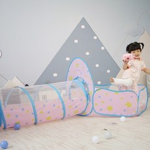 어린이 놀이방 텐트 놀이터널 아기 실내 놀이기구 완구 장난감 집콕 놀이, 핑크이중세트(터널+볼풀장)