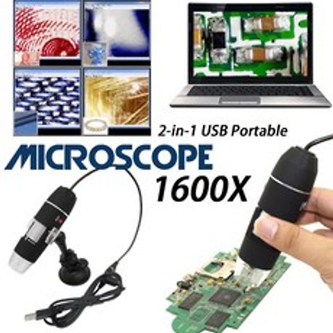 1600X 2 in 1 USB 휴대용 현미경 디지털 전자 검사 LED 디지털 USB 현미경 루페 전자 스테레오 도매|Microscopes|, 1개, Black, 단일