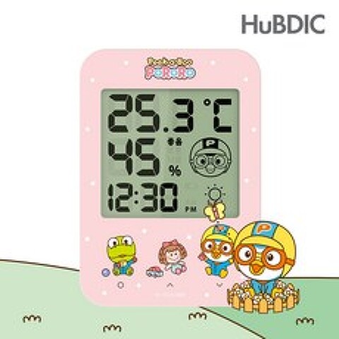 [휴비딕]뽀로로 디지털 시계 온습도계 HT-2 핑크, 1)온습도계 HT-2 핑크