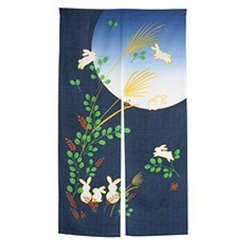 Hanging Japanese Noren Curtain Panel Family Rabbits Custom Made Curtain Doorway Panel Room Dividers for Partition Home Restaurant 33.5 X 59 Inch, 본상품
