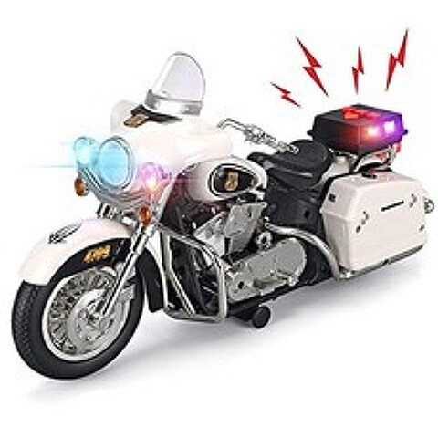 Police Motorcycle Toy Vehicle Electronic Kids Patrol Bike with Flashing LED Lights 4 Button Siren Sound Effects, 본상품