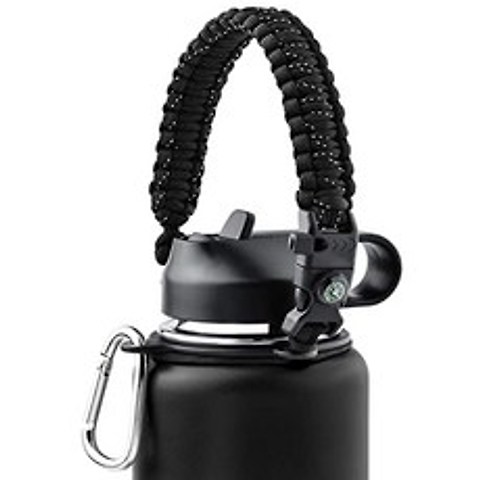 Sunnywoo Handle Strap for Hydro Flask and Other Wide Mouth Bottles (# Black w／CompassWhistleFire), # Black w／Compass+Whistle+Fire