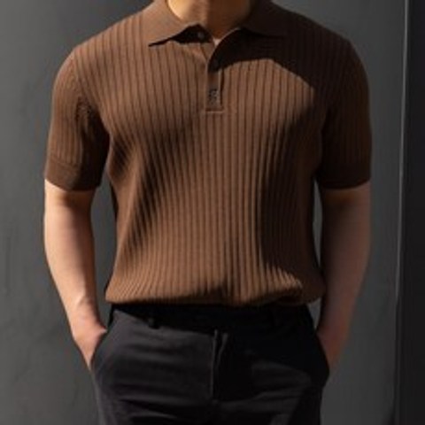 남자 골지니트카라티 머슬핏 카라 어깨넓어보이는 옷 무지카라티 갈색 카키색 검정색 흰색